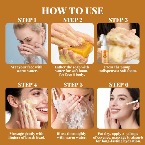 IGYWYN Turmeric Face Wash & Skincare Set - Infused Oil, Soap Bars & Facial Cleanser with Brush - Helps Balance Oil & Gentle Cleansing, Facial Cleanser Kit for Women & Men