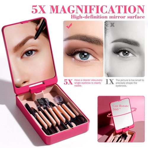 JPNK Eyebrow Trimmer Kit, 8 in 1 Scissors Professional Eyebrow Grooming Set for Women and Men with 5X Magnifying Mirror