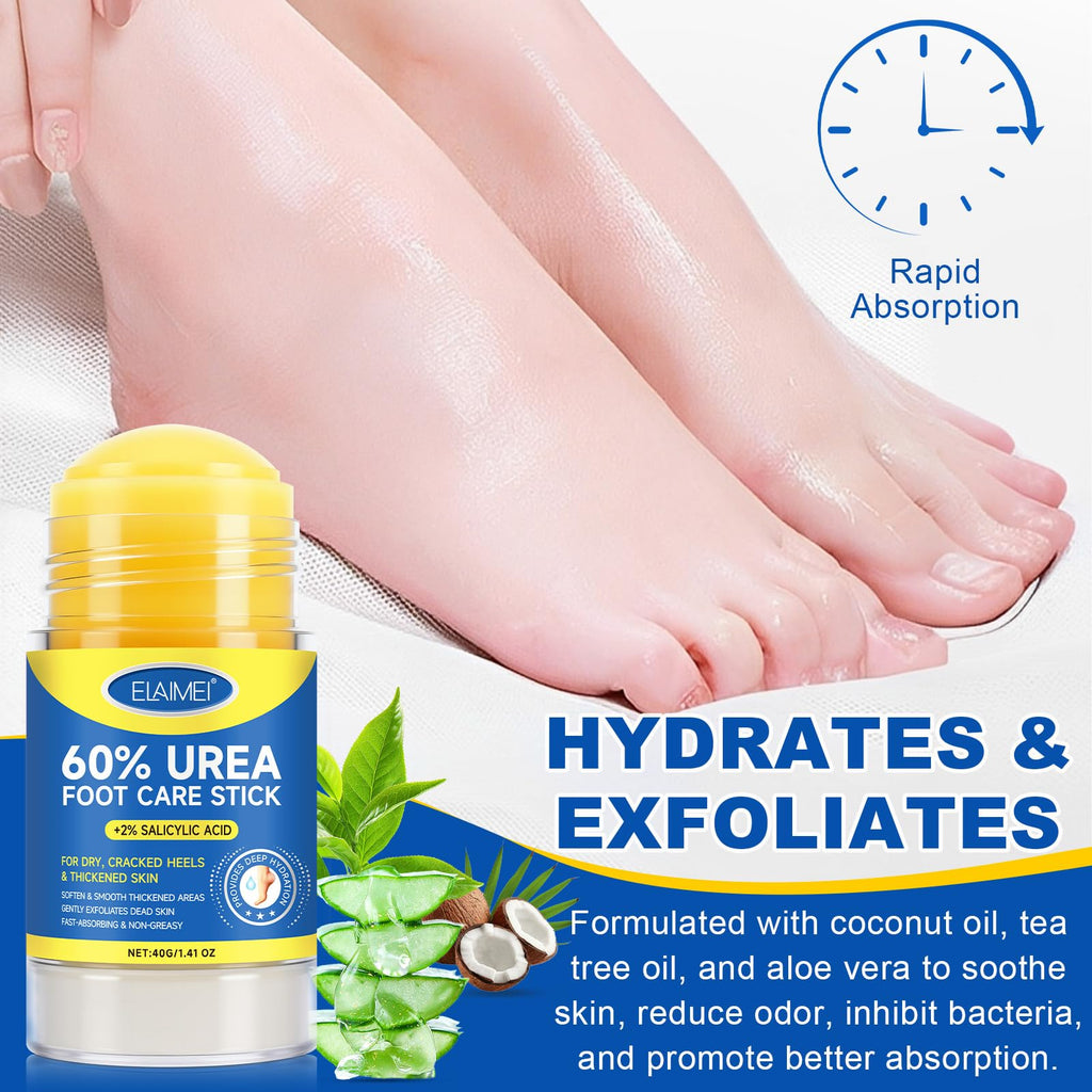 ZIXAOK 60% Urea + 2% Salicylic Acid Foot Repair Stick - Intensive Treatment for Dry, Cracked Heels & Calluses, Exfoliates Dead Skin, Moisturizes Feet, Knees, Elbows, All-in-One Care, 1.4 oz