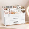 Makeup Organizer with 2 Drawers, Cosmetic Display Case, Storage Holder for Vanity, Bathroom Counter, Desk, Beauty Supplies (All White)