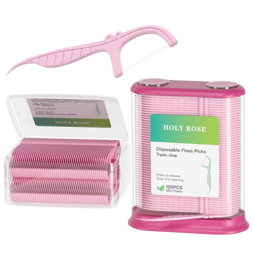 Holy Rose Dental Floss Dispenser with 100 Picks - Flossers Case with 200 Floss Sticks,Mint Flavored,Dual-Line Design,is Perfect Tool for Teeth Cleaning