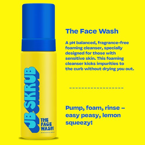 JB SKRUB Face Lotion and Foaming Face Wash for Sensitive Skin - AM + PM Skincare Duo - pH Balanced, Blue Light Defense - Kid and Teen Radiance