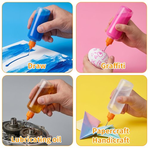 Goodma 48 Pcs Precision Tip Applicator Bottles with Multicoloured Tips, Comes with 5 Pcs Mini Funnel for DIY Quilling Craft, Acrylic Painting, Small Gluing Projects, Oiler Bottle (1 oz)