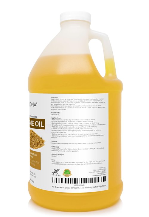 Sesame Seed Oil by Velona - 64 Fl Oz | 100% Pure and Natural Carrier Oil | Refined, Expeller Pressed | Cooking, Skin, Hair, Body & Face Moisturizing | Use Today - Enjoy Results
