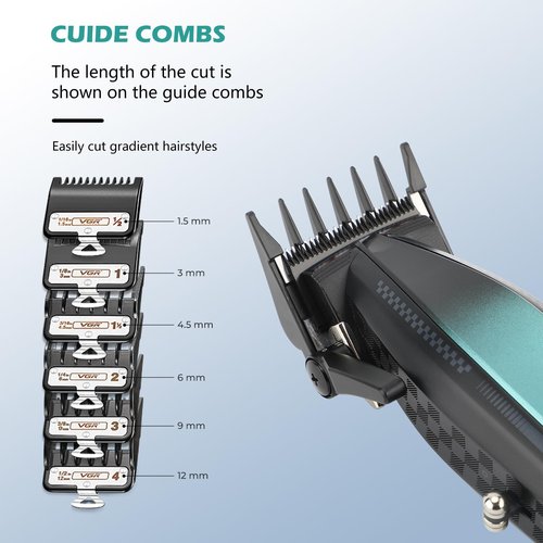 VGR 270 Hair Clippers for Men Professional, Low Noise Cordless High Speed 9000 RPM Fresh Fade Ceramic Blade Barber Clippers, Hair Cutting Kit with 6 Guide Combs, USB Charging Base, LED Display