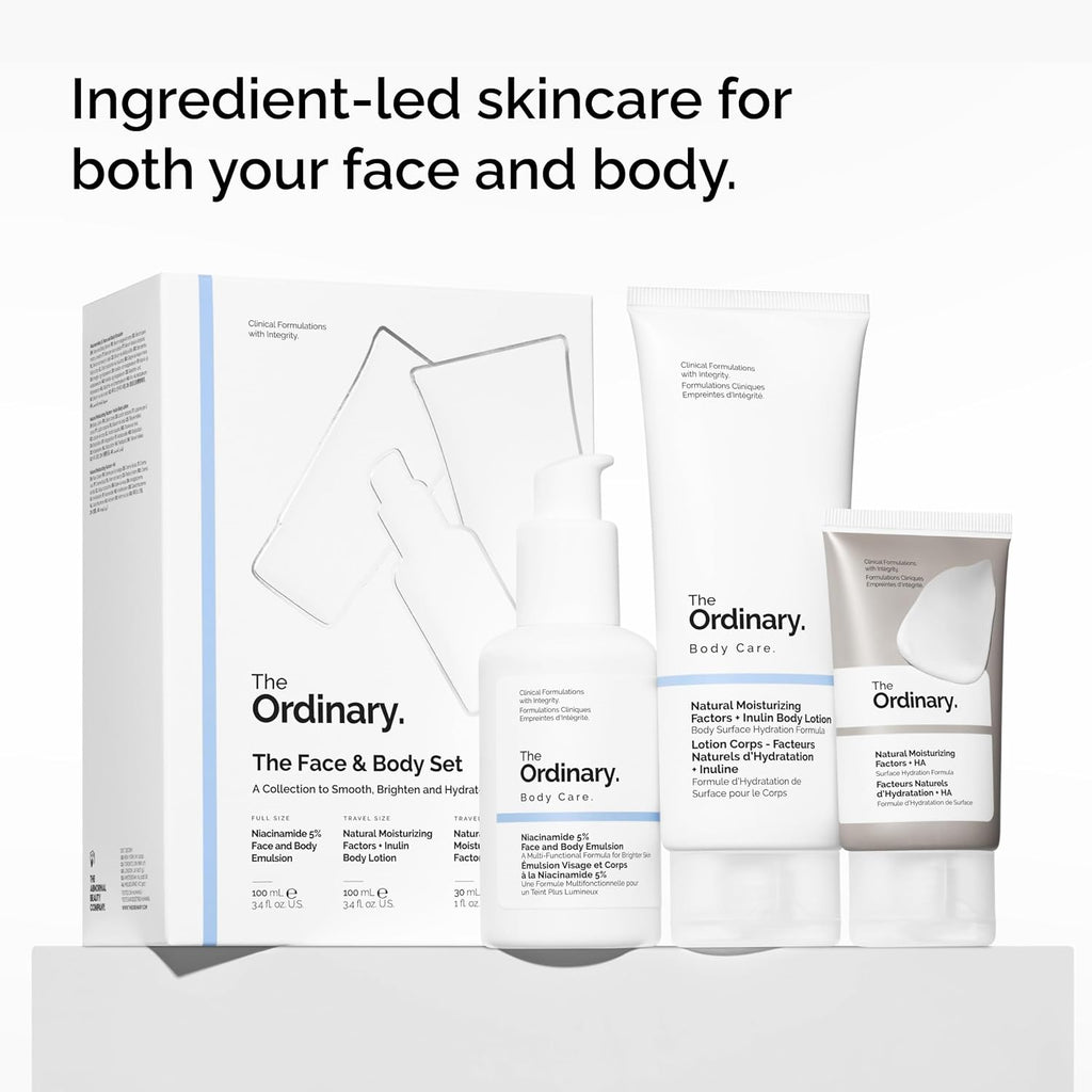 The Ordinary Daily Skincare Set - Niacinamide 5% Face & Body Emulsion, Moisturizing Lotion & Hyaluronic Acid