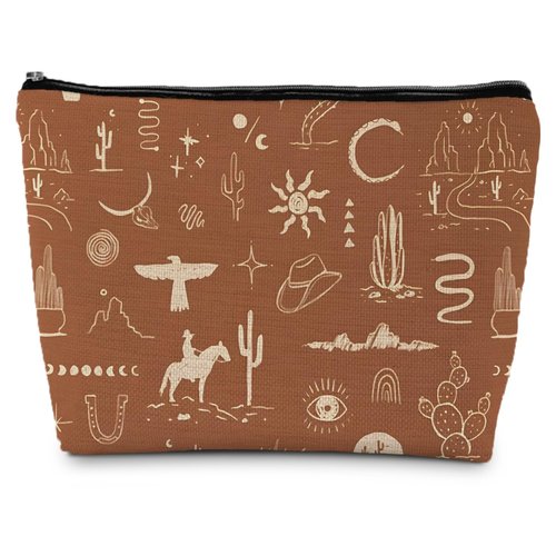 Supwhd Vintage Western Makeup Bag, Cowgirl Western Gifts for Women, Western Cosmetic Bag Small, Western Zipper Makeup Bag Cosmetic Bag for Purse