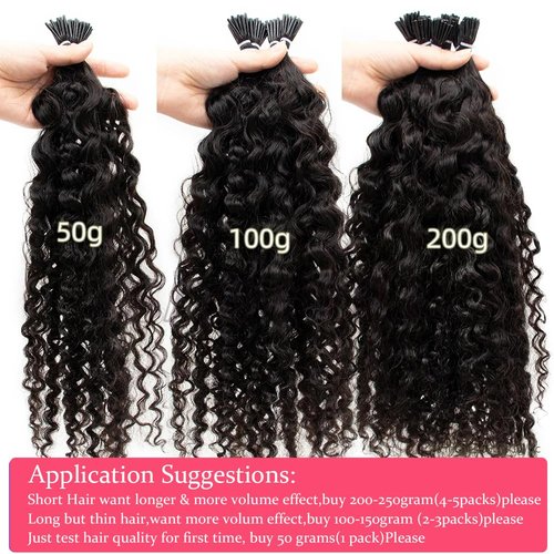 Kinky Curly I Tip Hair Extensions Human Hair Cold Fusion Stick I Tip Hair 18 Inch 100% Remy Hair ExtensionsCold Fusion Tipped Extensions for Women Curly Pre Bonded Microlinks Hair Extension 50G