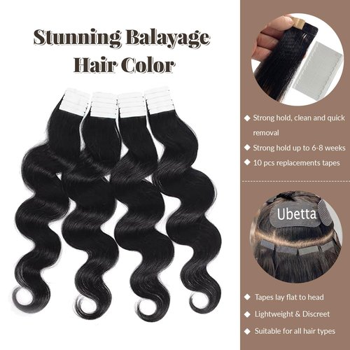 Tape in Hair Extensions Human Hair Body Wave 100% Remy Human Hair 16 Inch 50g/pack 20pcs Tape Hair Extensions Natural Black Real Human Hair Extensions for Black Women Human Hair Tape in Extensions