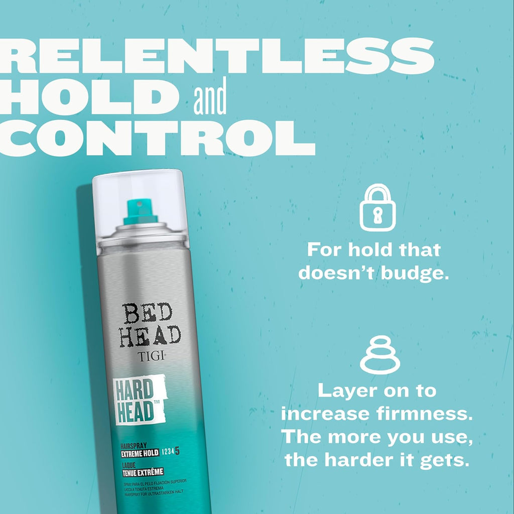 TIGI Bed Head Hard Head Hair Spray - Extra Strong Hold for All-Day Style | 11.7 oz