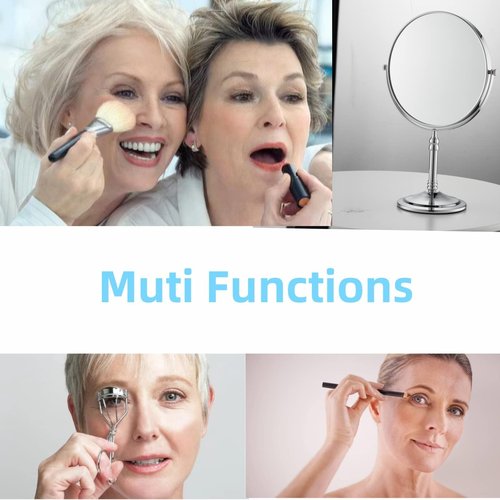 Gecious Silver Makeup Mirror 1X/10X Free Standing 8 Inches 360 Swivel Dual-Sided Tabletop Makeup Mirror, Metal