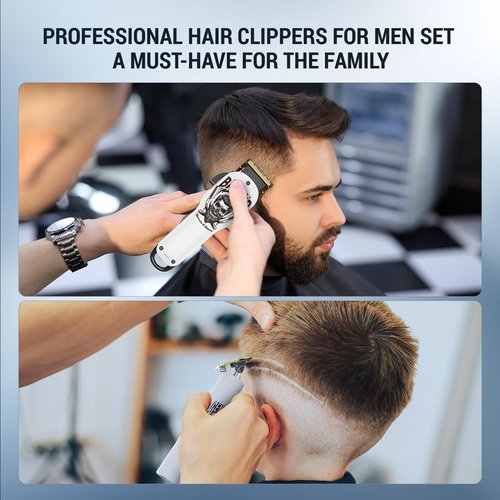 BESTBOMG® Hair Clippers & Trimmer Ceramic T-Blade Cordless Haircut Sets Rechargeable 2000mAh/1200mAh with 10 Guide Combs & for Men/Father/Husband/Boyfriend