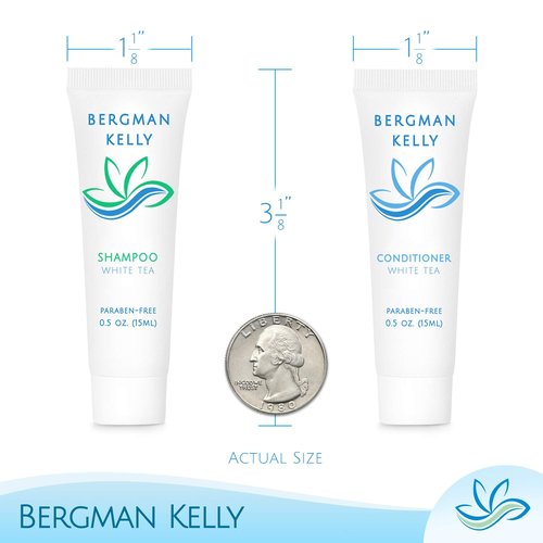 BERGMAN KELLY Round Hotel Soap Bars, Shampoo & Conditioner 3-Piece Set (0.5 oz each, 150 pc, White Tea), Delight Your Guests with Revitalizing & Refreshing Mini Travel Toiletries & Bulk Amenities