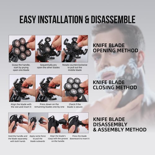 Electric Razor Replacement Blades, 7 Heads Wet Dry Beard Shaver Replacement Blade for Bald Men, compatible with E-Hunter AE7130 Electric Shavers