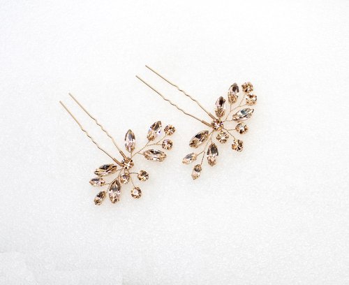 Faship Gorgeous Champagne Rhinestone Crystal Floral Hair Pins Accessories 2 Pcs