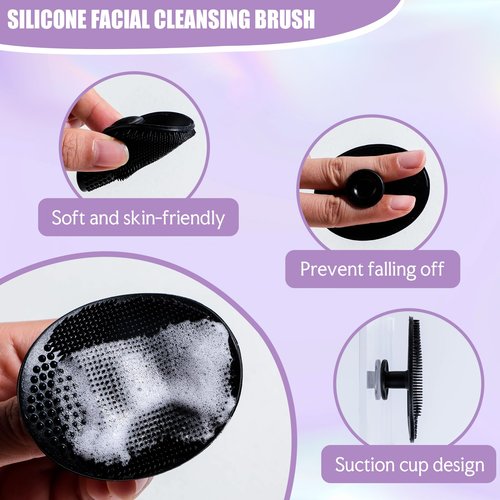 BS-MALL Silicone Facial Cleansing Brush Kit – Bamboo Face Scrub Brush with Silicone Storage Bag for Deep Cleaning, Exfoliation & Pore Cleansing – Travel-Friendly Sensitive Skin Care Tool