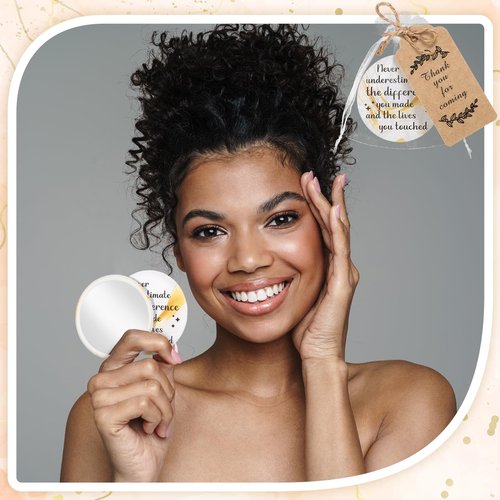50 Sets 2.76" Inspirational Compact Mirrors Bulk Mother's Day Appreciation Gifts Small Pocket Purse Makeup Mirror Souvenir Bag for Stuffer Items Women Graduation Quinceanera Employee(Gold and White)