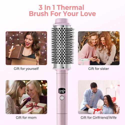 5 Temps LCD Display Ceramic Tourmaline Heated Styling Brush Set - 3-in-1 Detachable Barrels (1.25/1.5/1.75 Inch), PTC Heater for Versatile Hair Styling Curling Tongs
