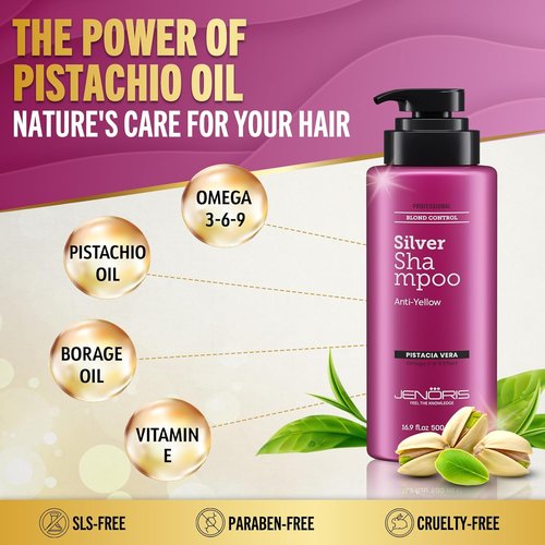Jenoris Silver Purple Shampoo - Neutralizes Yellow & Brassy Tones for Blonde, Silver & Gray Hair | 16.9 Fl Oz