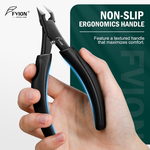 FVION Straight Blade Toenail Clippers, Comfort Handle Ingrown Toe Nail Clippers for Thick Nails for Seniors, Finger Nail Clippers for Adult (Black)