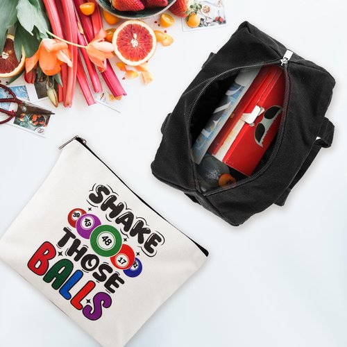 EHRGK Bingo Bag for Daubers with Gambler Gifts Shake Those Balls Cosmetic Makeup Bag Tote Pouch,Set of 2 Bingo Game Accessories Stuff Supplies for Bingo Lovers Players Adults Women