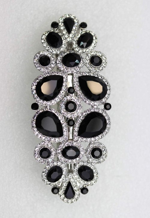 Faship Gorgeous Black Rhinestone Crystal Floral Hair Barrette Clip