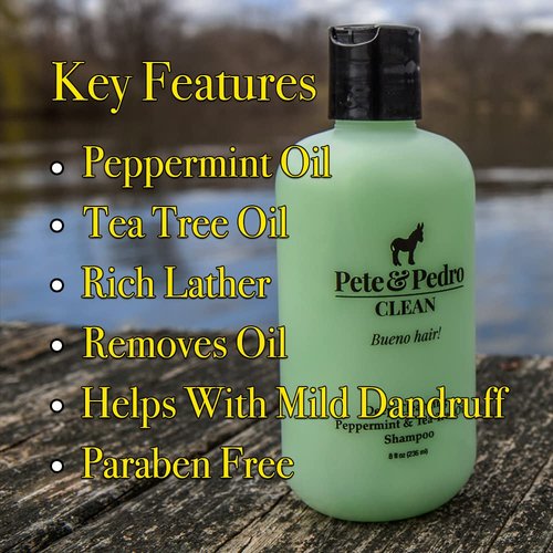 Pete & Pedro CLEAN Shampoo - Deep Cleansing Tea Tree Oil & Peppermint Formula for All Hair Types | 8.5 oz | Dandruff & Greasy Hair Relief