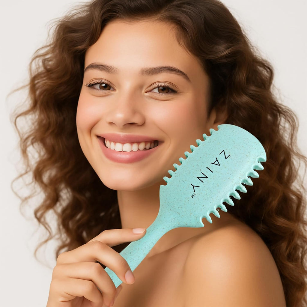 ZAINY Curl Defining Brush Set - 2PC Wide Tooth Comb & Detangler for Curly Hair | Ideal for Women, Kids & Men