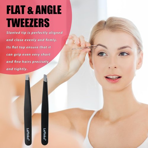 LePinko Eyebrow Trimmer Kit, 7 in 1 Eyebrow Scissors, Tweezer, Razor, Gromming Scissors Brush for Women Men, Gifts for Stocking Stuffers - Black