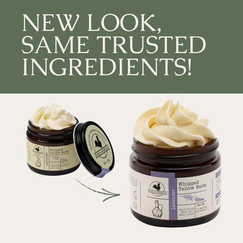 Hearth and Homestead: Handmade Whipped Tallow Balm, Organic, Moisturizer, Body Butter with Infused Olive Oil, for Eczema, Rosacea, Baby (Lavender)