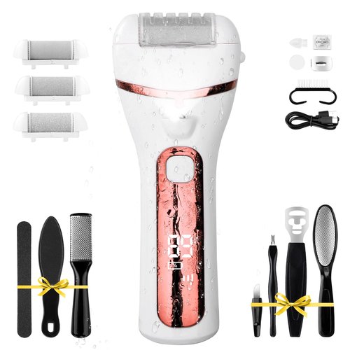 PUBOO Foot Callus Remover Electric 10000 RPM 3-Speed IPX7 Rechargeable Pedicure Kit for Hard Skin Women & Men. Portable Multi-Roller File Grinder Sander Scrubber with LED Display for Wet & Dry Feet
