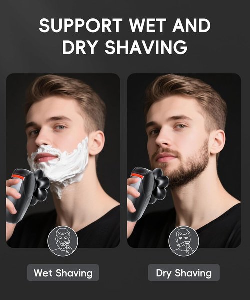 Skiennix 5-in-1 Men's Grooming Kit - 7D Rotary Electric Head Shaver | IPX8 Waterproof, Midnight Black