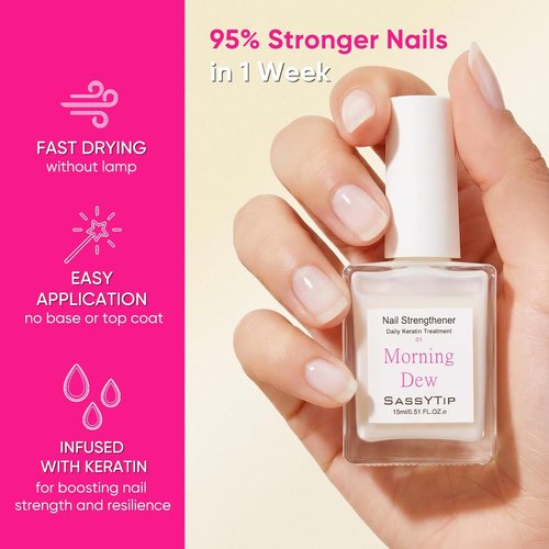 Skiennix Nail Strengthener - Keratin Hardener & Growth Treatment | Nude Polish Concealer with Jojoba Oil, 15ml (Milky White)