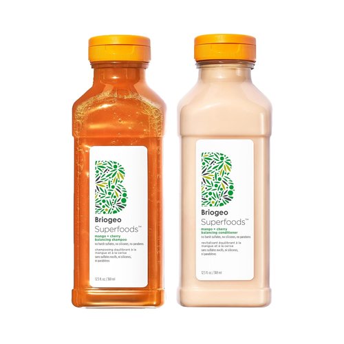Briogeo Superfoods Mango + Cherry Hair Pack - Balancing Shampoo & Conditioner Duo | Vegan & Cruelty-Free | 2 x 12.5 fl oz