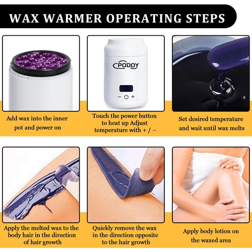 PODOY Mini Wax Warmer - Switchable Display, Portable for Hair Removal with 100 Wax Sticks, Non-Stick Waxing Kit for Women's Face and Body, Professional Melter Machine