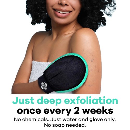 Dermasuri - Deep Exfoliating Glove - Korean Exfoliating Mitt - Body Scrubber for Shower - Buffs Dry & Dead Skin - Keratosis Pilaris Treatment Scrub - Skin Exfoliator for Men & Women - Teal Mitt