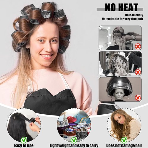 Self-Grip Hair Rollers by [Brand Name] - 50 Pcs Jumbo Curlers for All Hair Types | Includes Clips, Black