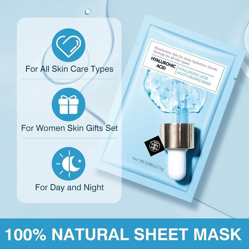 IREV Hyaluronic Acid Face Mask, Face Masks Skincare, Hydrating Mask For Face,Deep Moisturizing Face Sheet Mask, Facial Mask For All Skintypes, After Sun Face Mask, Hydrating Face Masks, Pack Of 10