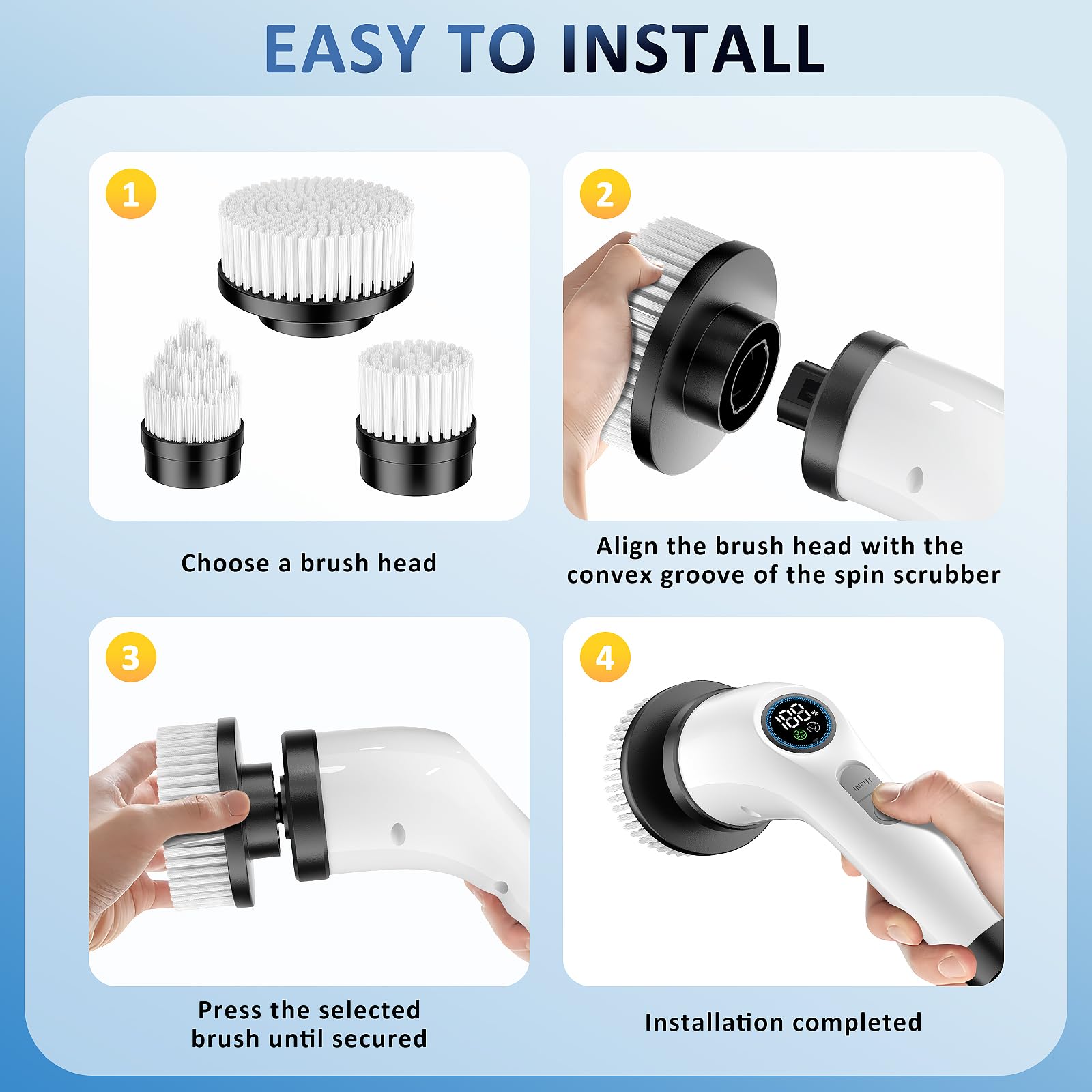 Yesayce 8pcs Electric Spin Scrubber Replacement Brush Heads, Extra Brushes Kit for Bathroom Floor Tile, Bathtub, Glass, Car, Kitchen Cleaning
