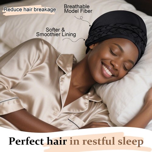Ababalaya Silky Satin Lined Turban for Women Mens Halo Turban PRE-Tied Beanie Hats Silky Lined Durag for Waves Sleeping Bonnet Sleep Cap, Black