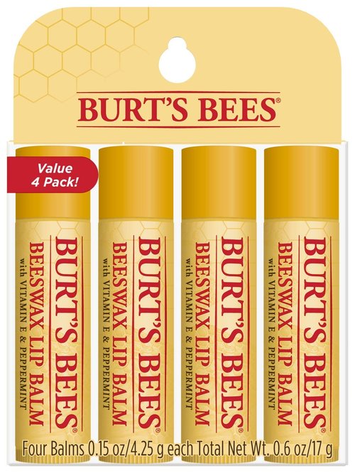 Burt's Bees Lip Balm - 100% Natural Moisturizing Care with Vitamin E & Peppermint Oil | 4 Pack Holiday Gift