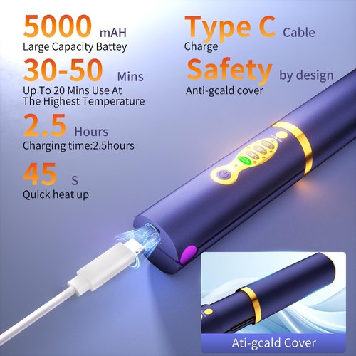OBEST Cordless Hair Straighteners Curler 2 in 1, Fast Heating Titanium Flat Plates, 5000mAh Rechargeable Flat Iron with USB-C Charging, Portable Travel Styling Tool for Women