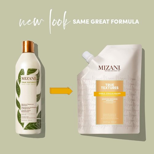Mizani True Textures Moisture Replenish Shampoo - Hydrating & Smoothing | Sulfate-Free | 33.8 Fl Oz + 16.9 Fl Oz Refill