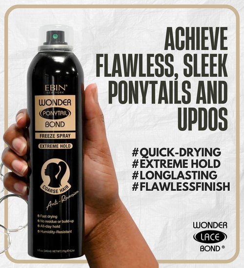 EBIN NEW YORK Wonder Ponytail Bond Freeze Spray Extreme Firm Hold - Coarse Hair 8oz/ 245ml | Long Lasting Hold, 24-Hour Frizz Control, Shine Enhancing, Fast-Drying, Lightweight, All Hair Types