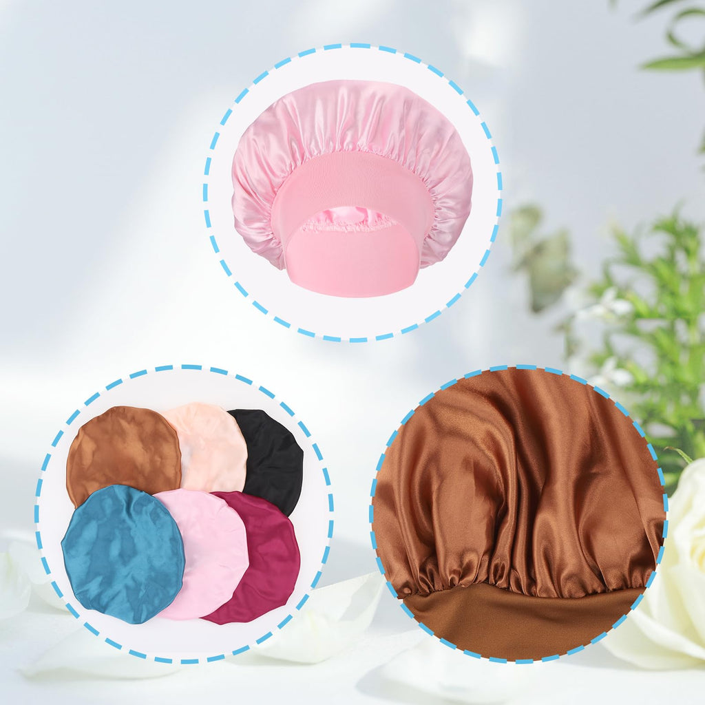 XLSXEXCL 6Pcs Satin Bonnet Silk Bonnet for Sleeping Silk Sleep Cap Satin Silk Hair Bonnets for Sleeping Elastic Band Silk Hair Wrap for Curly Hair Night Cap