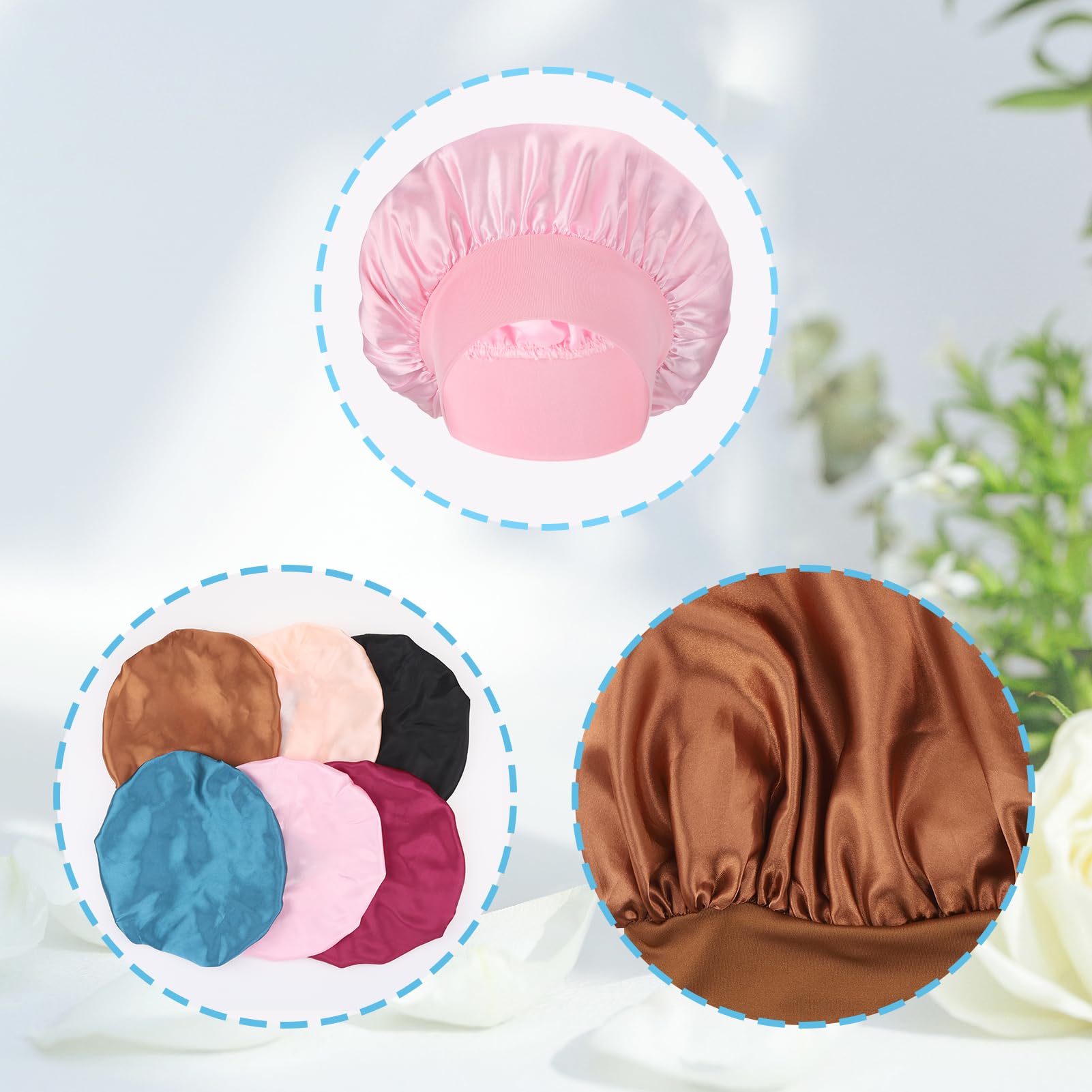 XLSXEXCL 6Pcs Satin Bonnet Silk Bonnet for Sleeping Silk Sleep Cap Satin Silk Hair Bonnets for Sleeping Elastic Band Silk Hair Wrap for Curly Hair Night Cap