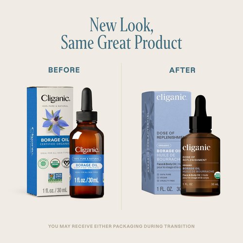 Cliganic Organic Borage Seed Oil for Face, 100% Pure (1oz) - Natural Non-GMO Cold Pressed