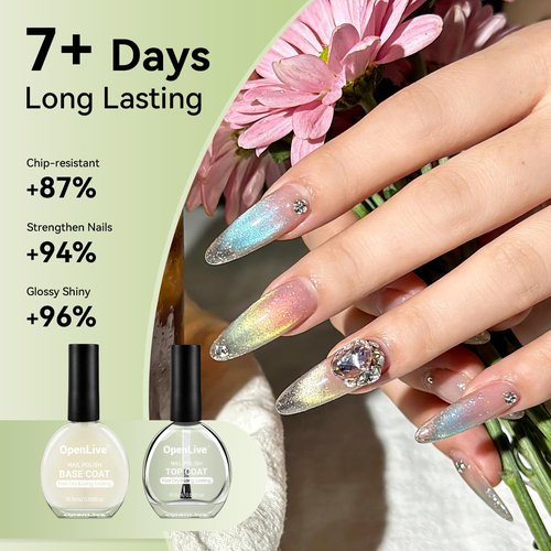 OpenLive Nail Polish Set - Quick Dry Base & Top Coat, 16.5ml | High-Gloss Finish for DIY Nail Art
