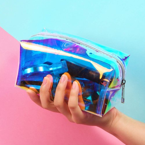Boao Holographic Makeup Bags - 2 Pcs Clear Glitter Travel Cosmetic Pouches | Zipper Toiletry Organizers