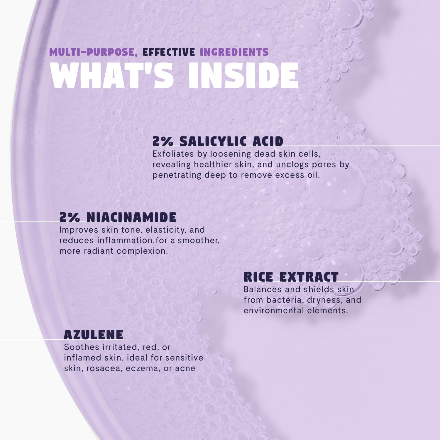 Zen Dew Violet Aura - 2% BHA Exfoliating Toner with Salicylic Acid for Sensitive Skin. Gentle, Hydrating Formula. 2% Niacinamide, Rice Extract & Azulene. Glass Skin, Smoother Texture & Barrier Support